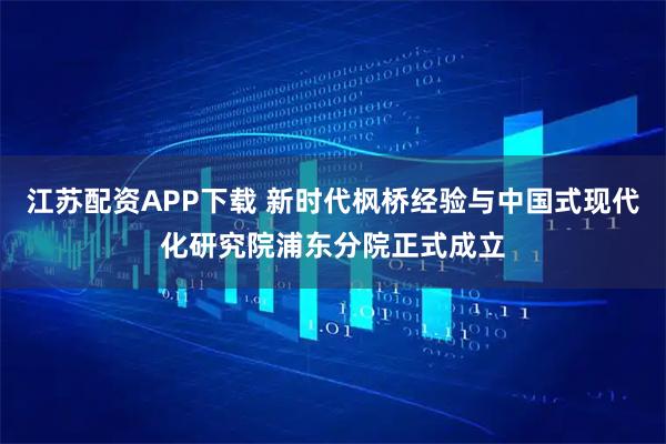 江苏配资APP下载 新时代枫桥经验与中国式现代化研究院浦东分院正式成立